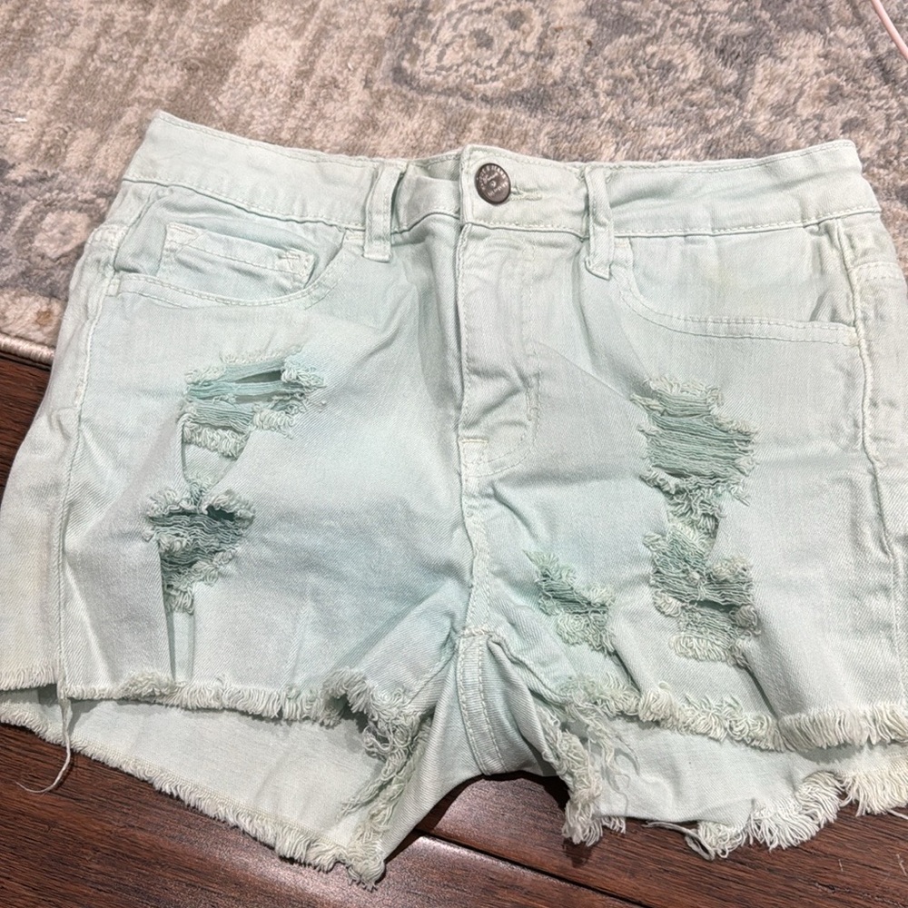 Klique B Y2K Distressed Light Blue Cutoff Shorts